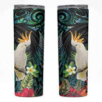 Sulphur-crested Cockatoo New Zealand Skinny Tumbler Paua Shell Aotearoa Maori Tropical Flowers - Polynesian Pride