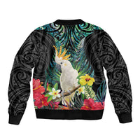 Sulphur-crested Cockatoo New Zealand Sleeve Zip Bomber Jacket Paua Shell Aotearoa Maori Tropical Flowers - Polynesian Pride