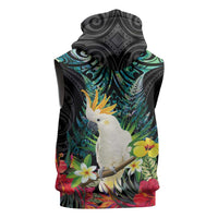 Sulphur-crested Cockatoo New Zealand Sleeveless Hoodie Paua Shell Aotearoa Maori Tropical Flowers LT14 - Polynesian Pride