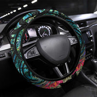 Sulphur-crested Cockatoo New Zealand Steering Wheel Cover Paua Shell Aotearoa Maori Tropical Flowers LT14 Universal Fit Black - Polynesian Pride