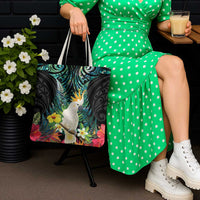 Sulphur-crested Cockatoo New Zealand Tote Bag Paua Shell Aotearoa Maori Tropical Flowers LT14 - Polynesian Pride