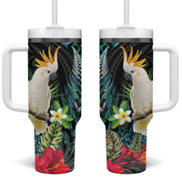 Sulphur-crested Cockatoo New Zealand Tumbler With Handle Paua Shell Aotearoa Maori Tropical Flowers - Polynesian Pride