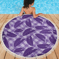 Purple Hawaii Kalo Palaka Motifs Beach Blanket Hawaiian Taro Leaves Elegant Vibes - Polynesian Pride