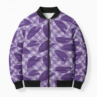 Purple Hawaii Kalo Palaka Motifs Bomber Puffer Jacket Hawaiian Taro Leaves Elegant Vibes - Polynesian Pride