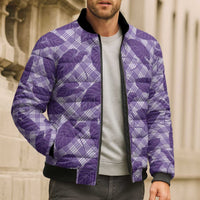 Purple Hawaii Kalo Palaka Motifs Bomber Puffer Jacket Hawaiian Taro Leaves Elegant Vibes - Polynesian Pride