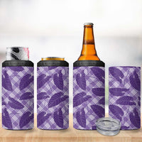 Purple Hawaii Kalo Palaka Motifs 4 in 1 Can Cooler Tumbler Hawaiian Taro Leaves Elegant Vibes - Polynesian Pride