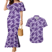 Purple Hawaii Kalo Palaka Motifs Couples Matching Mermaid Dress and Hawaiian Shirt Hawaiian Taro Leaves Elegant Vibes - Polynesian Pride