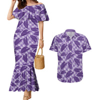 Purple Hawaii Kalo Palaka Motifs Couples Matching Mermaid Dress and Hawaiian Shirt Hawaiian Taro Leaves Elegant Vibes LT14 Purple - Polynesian Pride