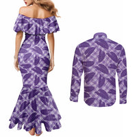 Purple Hawaii Kalo Palaka Motifs Couples Matching Mermaid Dress and Long Sleeve Button Shirt Hawaiian Taro Leaves Elegant Vibes - Polynesian Pride