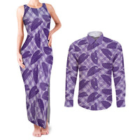 Purple Hawaii Kalo Palaka Motifs Couples Matching Tank Maxi Dress and Long Sleeve Button Shirt Hawaiian Taro Leaves Elegant Vibes - Polynesian Pride