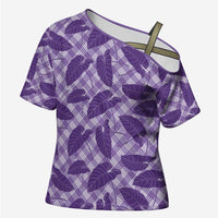 Purple Hawaii Kalo Palaka Motifs Cross Shoulder Shirt Hawaiian Taro Leaves Elegant Vibes - Polynesian Pride