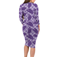Purple Hawaii Kalo Palaka Motifs Family Matching Long Sleeve Bodycon Dress and Hawaiian Shirt Hawaiian Taro Leaves Elegant Vibes - Polynesian Pride