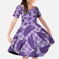 Purple Hawaii Kalo Palaka Motifs Family Matching Off Shoulder Maxi Dress and Hawaiian Shirt Hawaiian Taro Leaves Elegant Vibes - Polynesian Pride