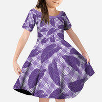 Purple Hawaii Kalo Palaka Motifs Family Matching Off Shoulder Short Dress and Hawaiian Shirt Hawaiian Taro Leaves Elegant Vibes LT14 Daughter's Dress Purple - Polynesian Pride