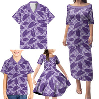 Purple Hawaii Kalo Palaka Motifs Family Matching Puletasi and Hawaiian Shirt Hawaiian Taro Leaves Elegant Vibes - Polynesian Pride