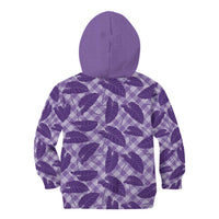Purple Hawaii Kalo Palaka Motifs Kid Hoodie Hawaiian Taro Leaves Elegant Vibes - Polynesian Pride
