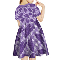 Purple Hawaii Kalo Palaka Motifs Kid Short Sleeve Dress Hawaiian Taro Leaves Elegant Vibes - Polynesian Pride