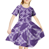 Purple Hawaii Kalo Palaka Motifs Kid Short Sleeve Dress Hawaiian Taro Leaves Elegant Vibes - Polynesian Pride