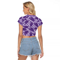 Purple Hawaii Kalo Palaka Motifs Raglan Cropped T Shirt Hawaiian Taro Leaves Elegant Vibes - Polynesian Pride