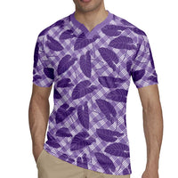 Purple Hawaii Kalo Palaka Motifs Rugby Jersey Hawaiian Taro Leaves Elegant Vibes - Polynesian Pride