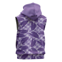 Purple Hawaii Kalo Palaka Motifs Sleeveless Hoodie Hawaiian Taro Leaves Elegant Vibes - Polynesian Pride