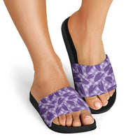 Purple Hawaii Kalo Palaka Motifs Slide Sandals Hawaiian Taro Leaves Elegant Vibes - Polynesian Pride