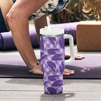 Purple Hawaii Kalo Palaka Motifs Tumbler With Handle Hawaiian Taro Leaves Elegant Vibes - Polynesian Pride