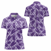 Purple Hawaii Kalo Palaka Motifs Women Polo Shirt Hawaiian Taro Leaves Elegant Vibes - Polynesian Pride