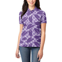 Purple Hawaii Kalo Palaka Motifs Women Polo Shirt Hawaiian Taro Leaves Elegant Vibes - Polynesian Pride