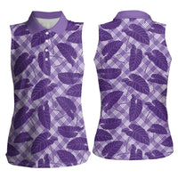 Purple Hawaii Kalo Palaka Motifs Women Sleeveless Polo Shirt Hawaiian Taro Leaves Elegant Vibes - Polynesian Pride