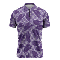 Purple Hawaii Kalo Palaka Motifs Zipper Polo Shirt Hawaiian Taro Leaves Elegant Vibes - Polynesian Pride