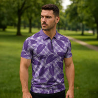 Purple Hawaii Kalo Palaka Motifs Zipper Polo Shirt Hawaiian Taro Leaves Elegant Vibes - Polynesian Pride