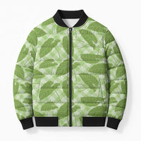 Green Hawaii Kalo Palaka Motifs Bomber Puffer Jacket Hawaiian Taro Leaves Elegant Vibes - Polynesian Pride