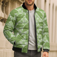 Green Hawaii Kalo Palaka Motifs Bomber Puffer Jacket Hawaiian Taro Leaves Elegant Vibes - Polynesian Pride