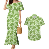 Green Hawaii Kalo Palaka Motifs Couples Matching Mermaid Dress and Hawaiian Shirt Hawaiian Taro Leaves Elegant Vibes - Polynesian Pride
