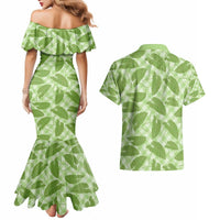 Green Hawaii Kalo Palaka Motifs Couples Matching Mermaid Dress and Hawaiian Shirt Hawaiian Taro Leaves Elegant Vibes - Polynesian Pride