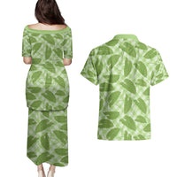 Green Hawaii Kalo Palaka Motifs Couples Matching Puletasi and Hawaiian Shirt Hawaiian Taro Leaves Elegant Vibes - Polynesian Pride