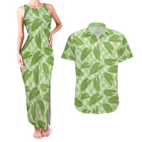Green Hawaii Kalo Palaka Motifs Couples Matching Tank Maxi Dress and Hawaiian Shirt Hawaiian Taro Leaves Elegant Vibes - Polynesian Pride