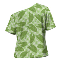 Green Hawaii Kalo Palaka Motifs Cross Shoulder Shirt Hawaiian Taro Leaves Elegant Vibes LT14 - Polynesian Pride