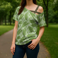 Green Hawaii Kalo Palaka Motifs Cross Shoulder Shirt Hawaiian Taro Leaves Elegant Vibes LT14 - Polynesian Pride