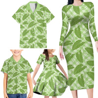 Green Hawaii Kalo Palaka Motifs Family Matching Long Sleeve Bodycon Dress and Hawaiian Shirt Hawaiian Taro Leaves Elegant Vibes LT14 - Polynesian Pride