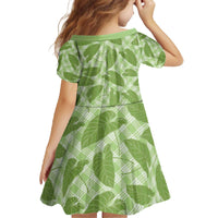 Green Hawaii Kalo Palaka Motifs Family Matching Off The Shoulder Long Sleeve Dress and Hawaiian Shirt Hawaiian Taro Leaves Elegant Vibes - Polynesian Pride