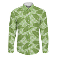 Green Hawaii Kalo Palaka Motifs Family Matching Off The Shoulder Long Sleeve Dress and Hawaiian Shirt Hawaiian Taro Leaves Elegant Vibes LT14 Dad's Shirt - Long Sleeve Green - Polynesian Pride
