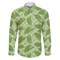 Green Hawaii Kalo Palaka Motifs Family Matching Off Shoulder Maxi Dress and Hawaiian Shirt Hawaiian Taro Leaves Elegant Vibes LT14 Dad's Shirt - Long Sleeve Green - Polynesian Pride