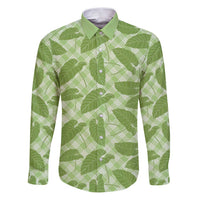 Green Hawaii Kalo Palaka Motifs Family Matching Puletasi and Hawaiian Shirt Hawaiian Taro Leaves Elegant Vibes - Polynesian Pride