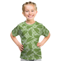 Green Hawaii Kalo Palaka Motifs Kid T Shirt Hawaiian Taro Leaves Elegant Vibes - Polynesian Pride