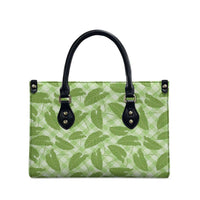 Green Hawaii Kalo Palaka Motifs Leather Bag Hawaiian Taro Leaves Elegant Vibes - Polynesian Pride