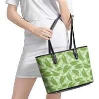 Green Hawaii Kalo Palaka Motifs Leather Tote Bag Hawaiian Taro Leaves Elegant Vibes - Polynesian Pride