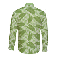 Green Hawaii Kalo Palaka Motifs Long Sleeve Button Shirt Hawaiian Taro Leaves Elegant Vibes - Polynesian Pride