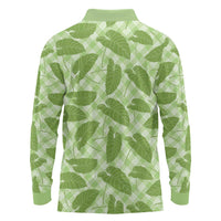 Green Hawaii Kalo Palaka Motifs Long Sleeve Polo Shirt Hawaiian Taro Leaves Elegant Vibes - Polynesian Pride